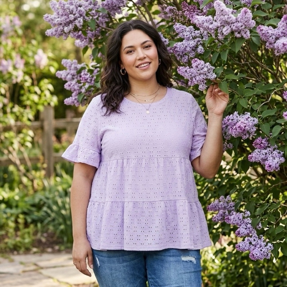 Women’s Eyelet Tiered Peplum Top - Lavender
